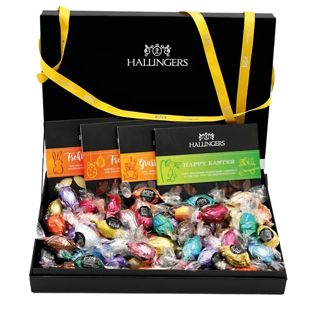 hallingers-easter-box-yellow-ostergeschenk-set-4-tafeln-60-eier image 1