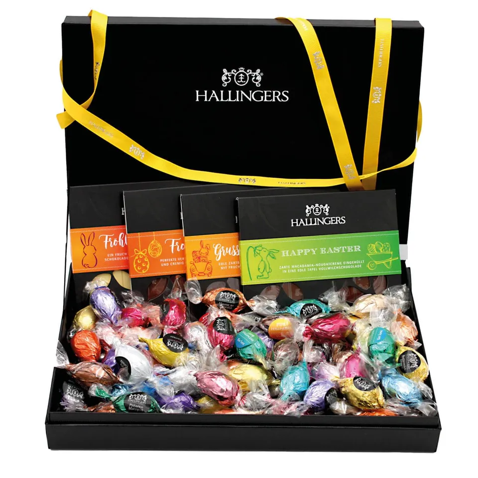 hallingers-easter-box-yellow-ostergeschenk-set-4-tafeln-60-eier image 1