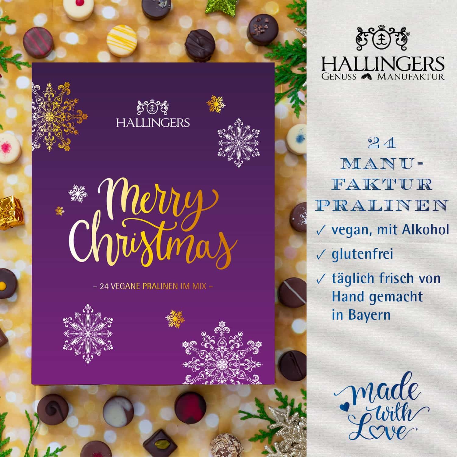 hallingers-adventskalender-frohe-weihnachten-pralinen-vegan-300-g image 2