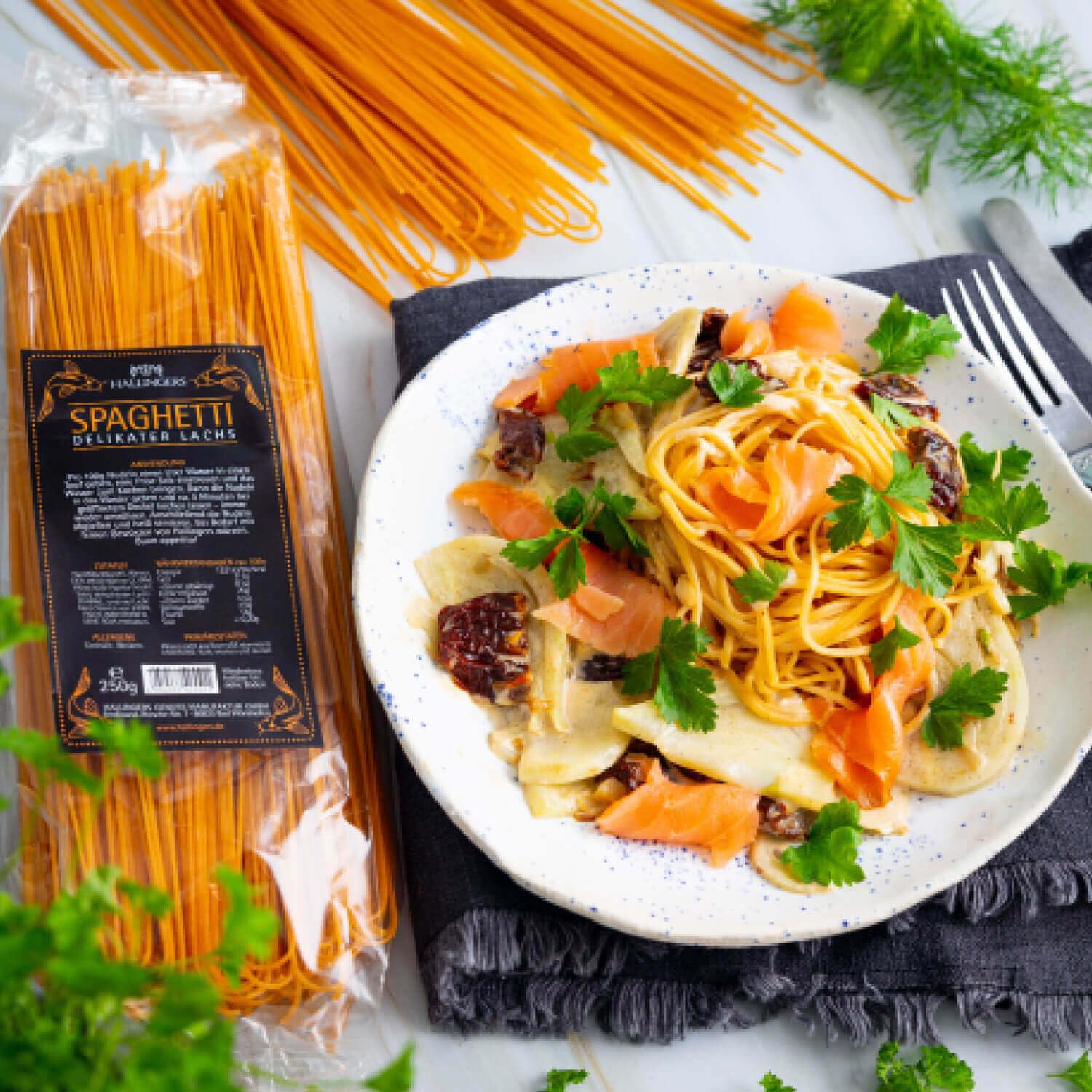 hallingers-kochen-spaghetti-lachs-pasta-250g-mit-freilandei image 2