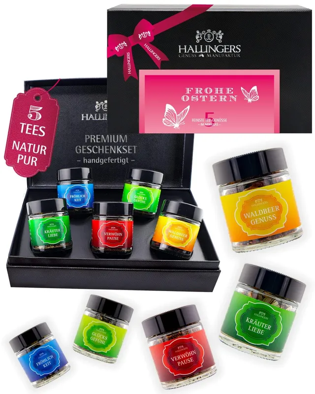 hallingers-tee-frohe-ostern-set-5-sorten-40-g-geschenkbox image 1