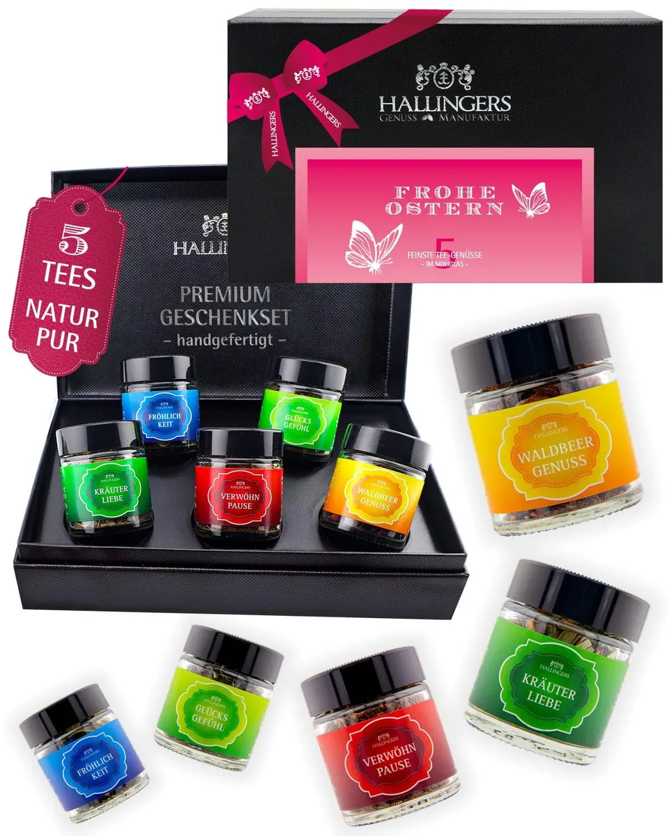 hallingers-tee-frohe-ostern-set-5-sorten-40-g-geschenkbox image 1