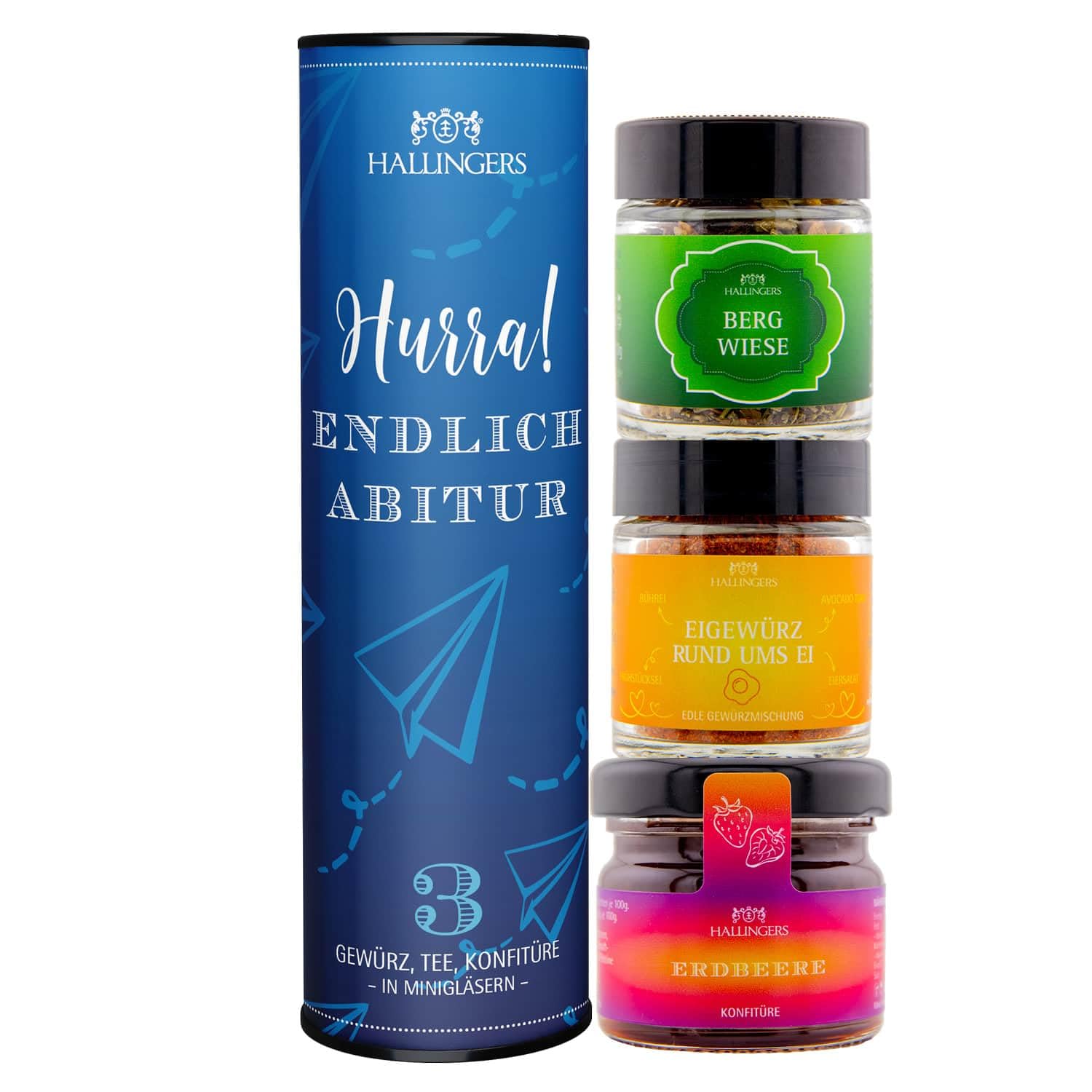hallingers-geschenkesets-hurra-endlich-abitur-feinkost-set-3er-vegan image 1