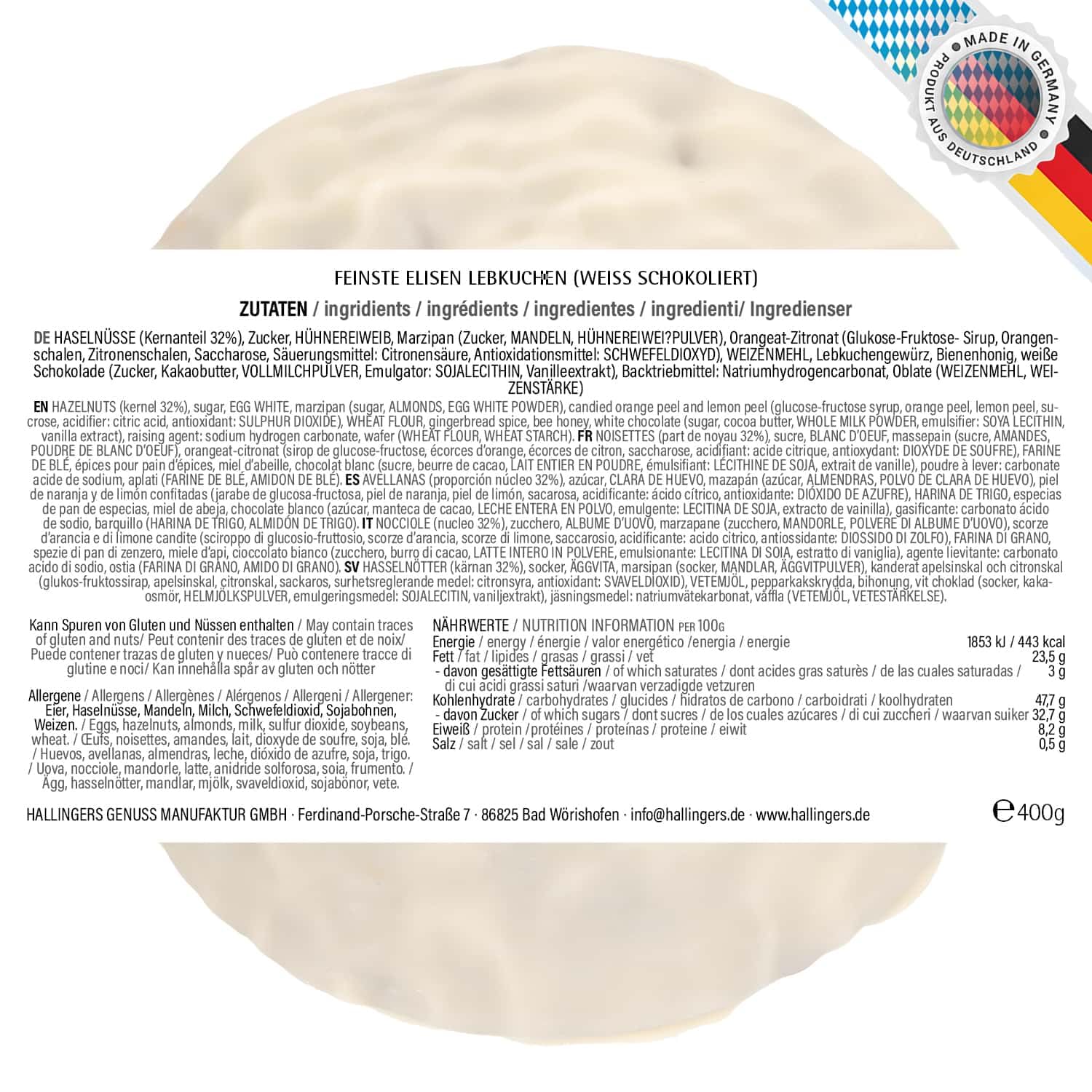 hallingers-gen-sse-elisen-lebkuchen-wei-e-schoko-dose-400g image 2