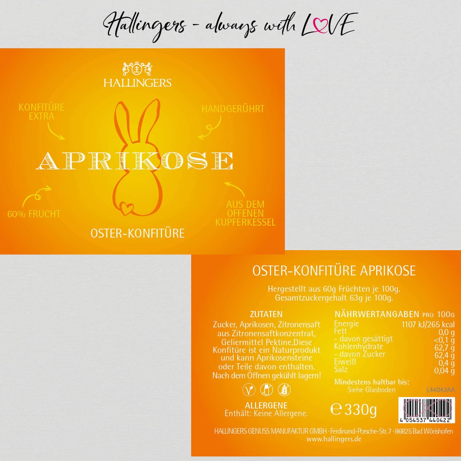 hallingers-oster-konfit-re-aprikose-marmelade-330g-glas image 2
