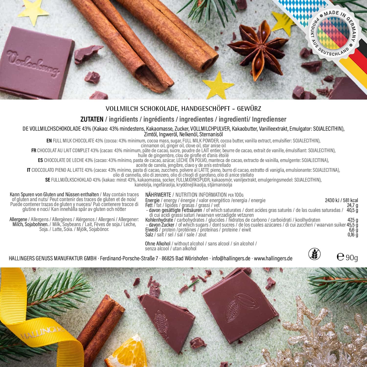 hallingers-schokolade-frohe-feiertage-xmas-gew-rze-vollmilch-90g image 6