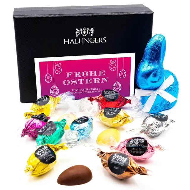 hallingers-pralinen-osterei-frohe-ostern-mix-geschenkbox-170-g image 1