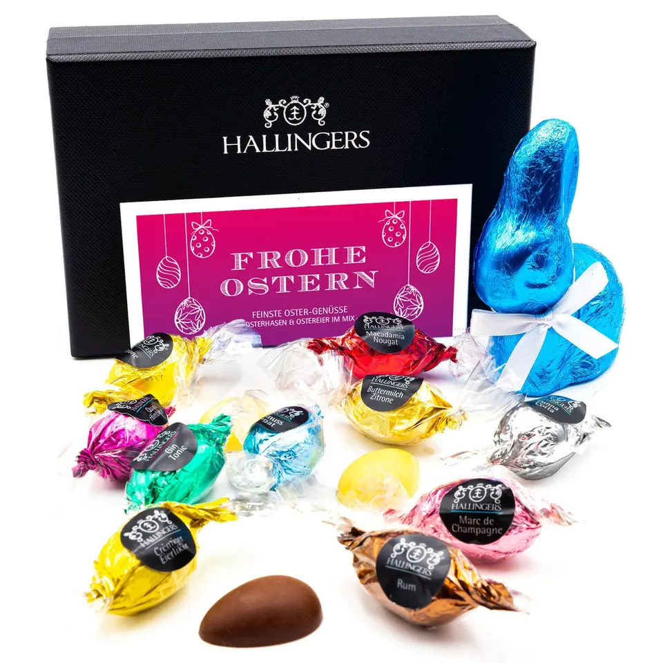 hallingers-pralinen-osterei-frohe-ostern-mix-geschenkbox-170-g image 1