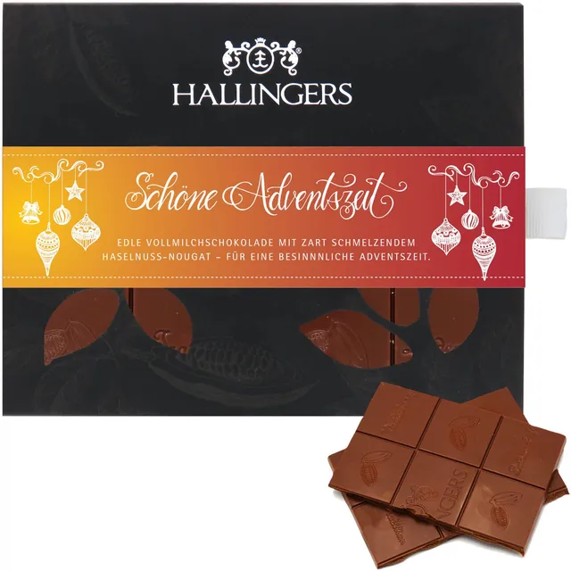 hallinger-adventszeit-vollmilch-schokolade-haselnuss-90g image 1