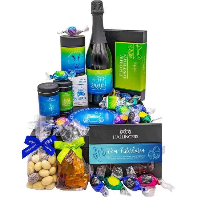 hallingers-geschenkset-gru-osterhase-xxl-osterkorb-feinkost-2120g image 1