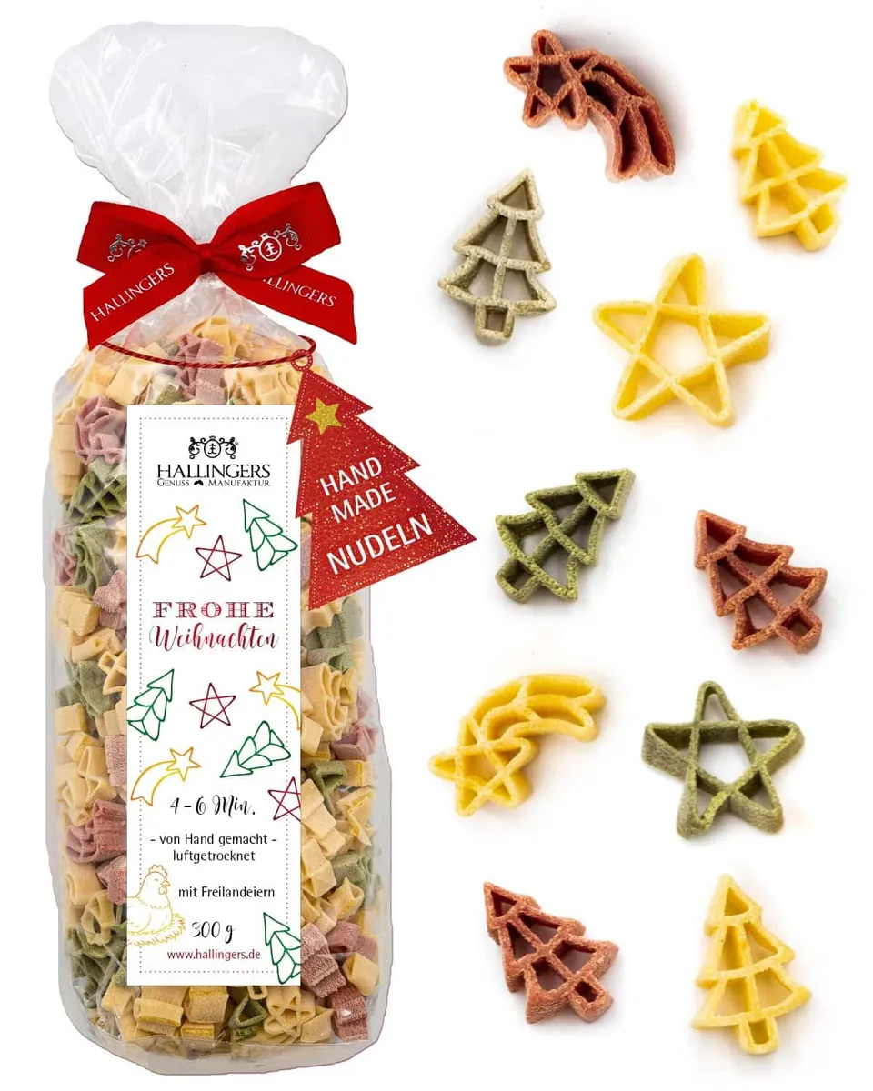 hallingers-edel-pasta-frohe-weihnachten-nudeln-300g-freilandei image 1