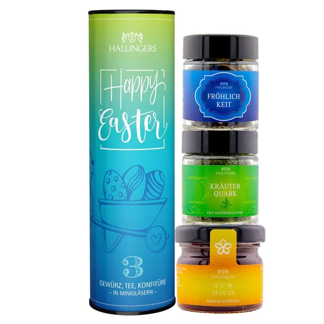 hallingers-geschenkesets-happy-eeaster-feinkost-set-3-minigl-ser-vegan-ostern image 1
