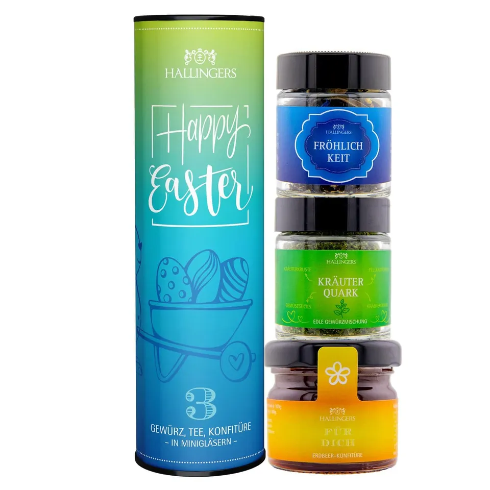 hallingers-geschenkesets-happy-eeaster-feinkost-set-3-minigl-ser-vegan-ostern image 1