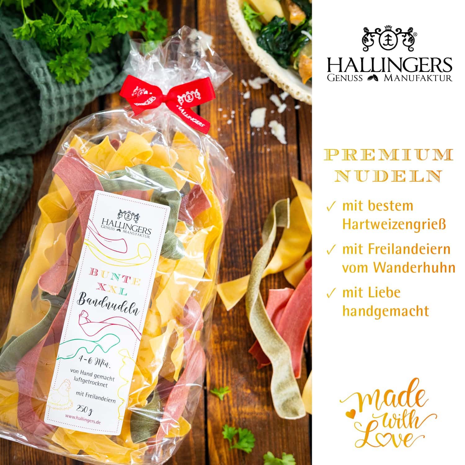 hallingers-kochen-bunte-xxl-bandnudeln-edel-pasta-250g image 2