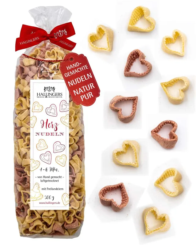 hallingers-herz-nudeln-edel-pasta-300g-geschenk-freilandei image 1