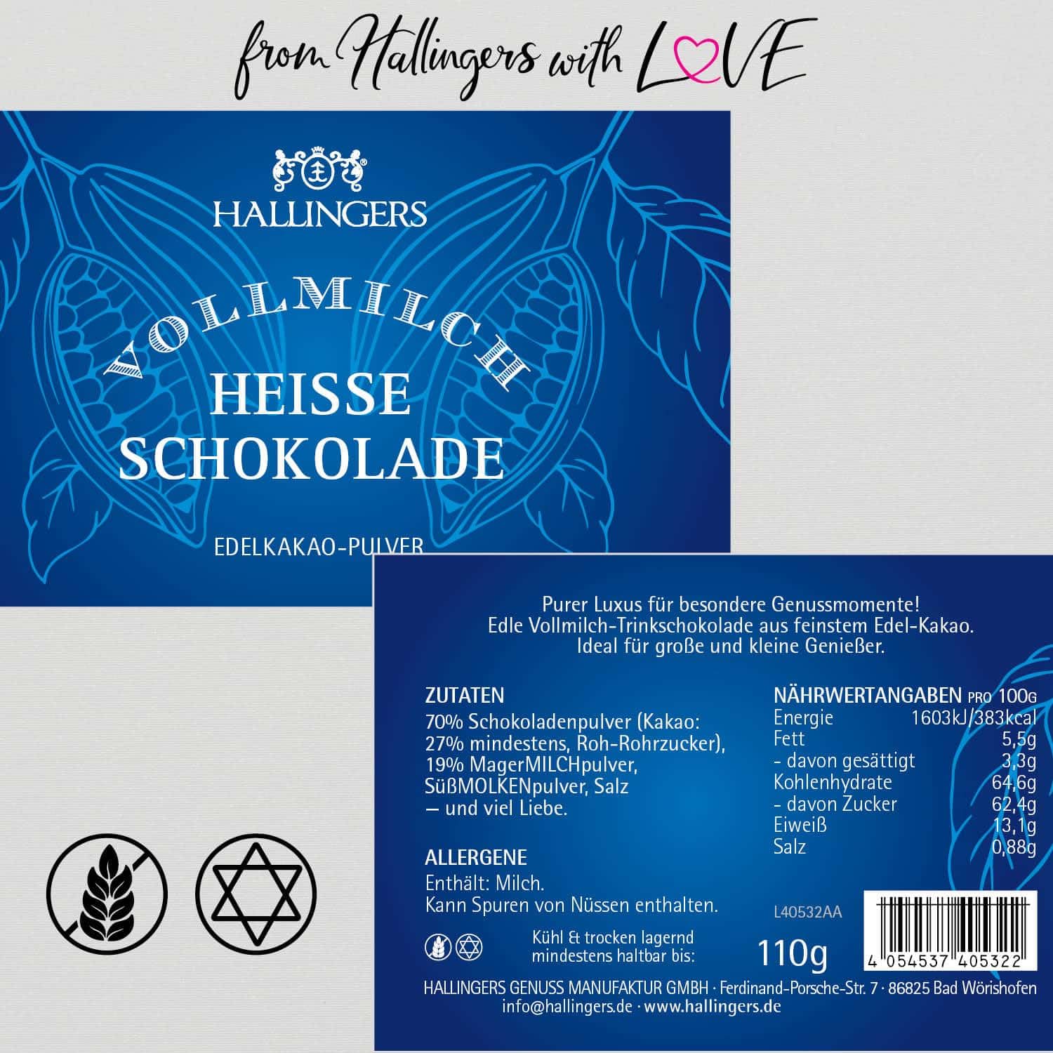 hallingers-vollmilch-trinkschokolade-pulver-edelvollmilch-geschenkdose image 2
