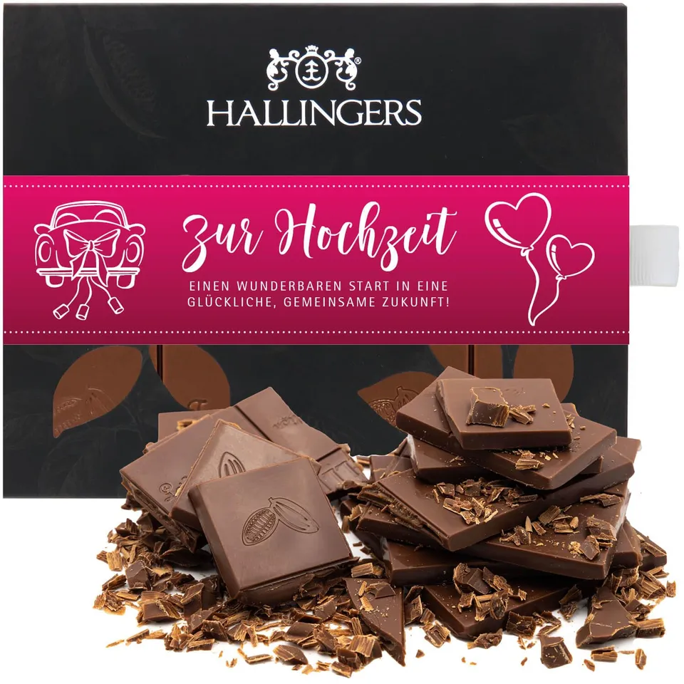 hallingers-schokolade-zur-hochzeit-pink-tafel-90g-pur image 1