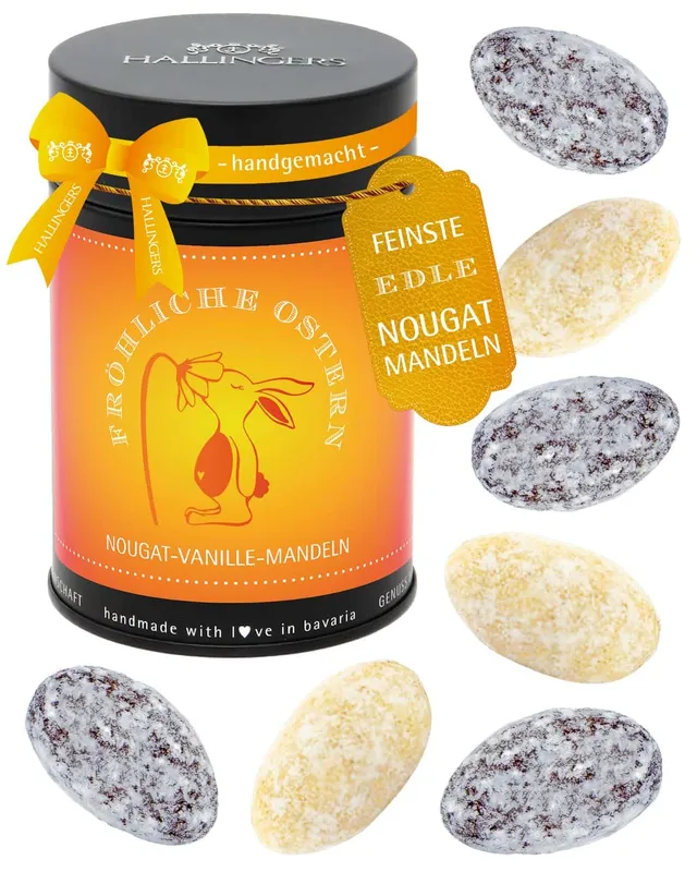 hallingers-schokolade-nougat-mandeln-fr-hliche-ostern-150g-dose image 1