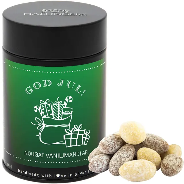 hallingers-schokolade-god-jul-green-nougat-mandeln-150g-dose image 1