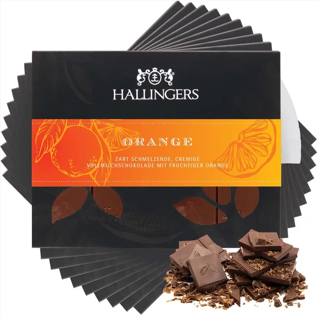 hallingers-schokolade-orange-tafeln-10x-ohne-alkohol-geschenk image 1