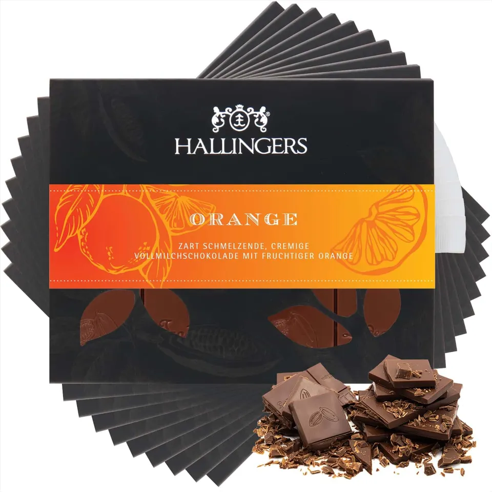 hallingers-schokolade-orange-tafeln-10x-ohne-alkohol-geschenk image 1