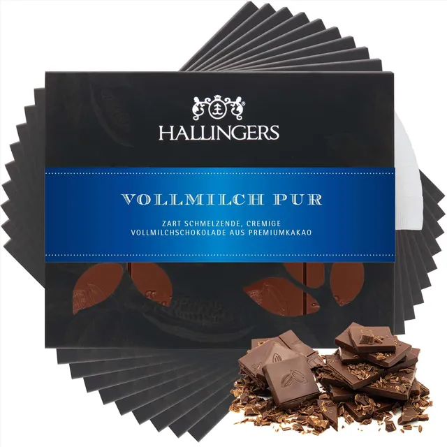 hallingers-schokolade-pur-tafeln-10x-ohne-alkohol-geschenk image 1