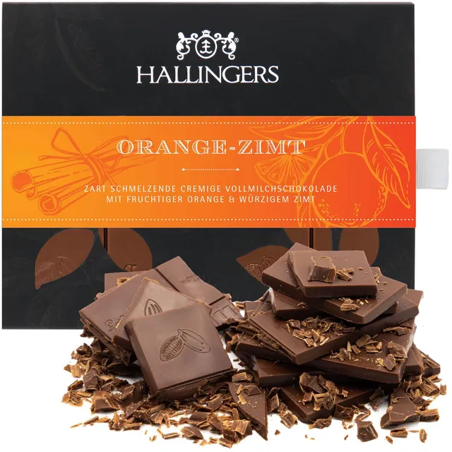 hallingers-schokolade-orange-zimt-vollmilch-tafel-90g-box image 1