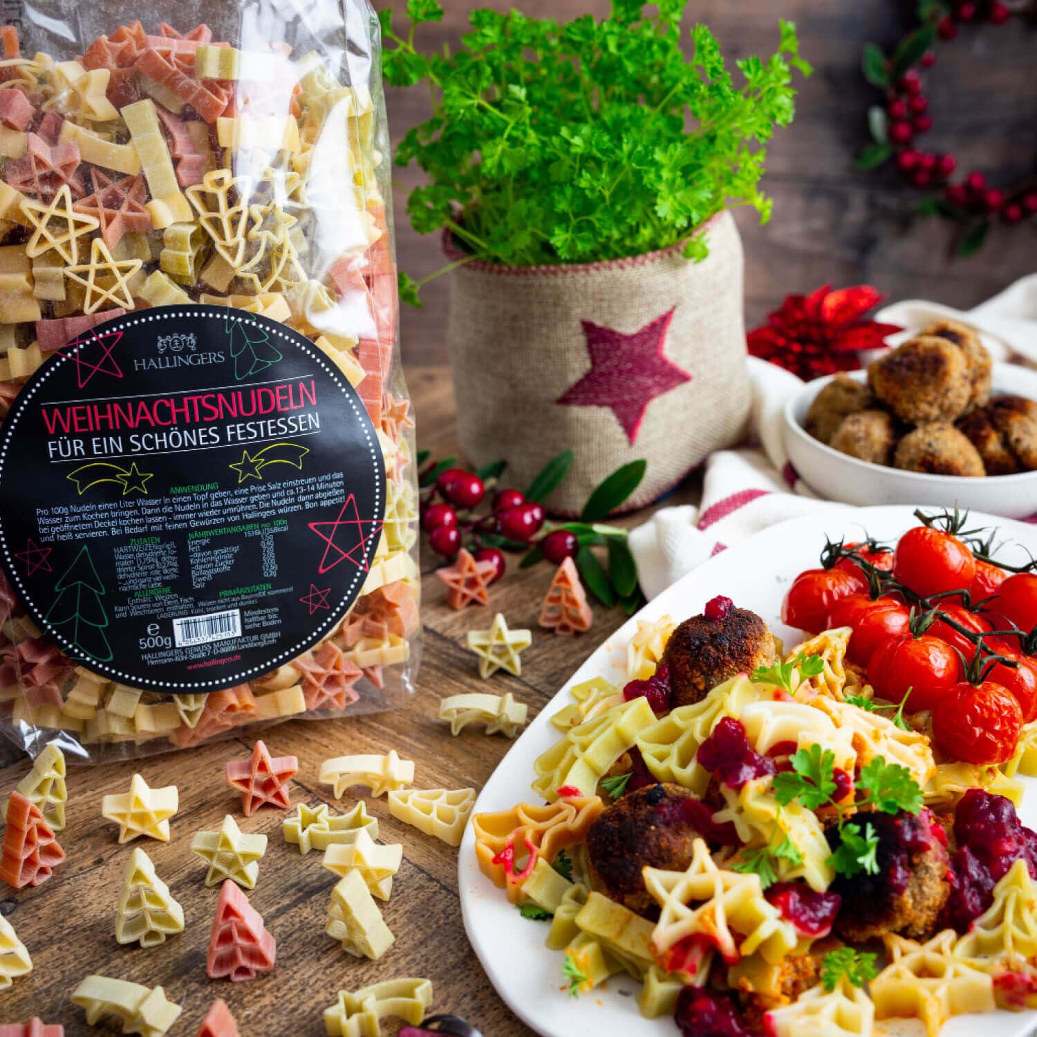 hallingers-kochen-bunte-weihnachtsnudeln-pasta-250g image 2