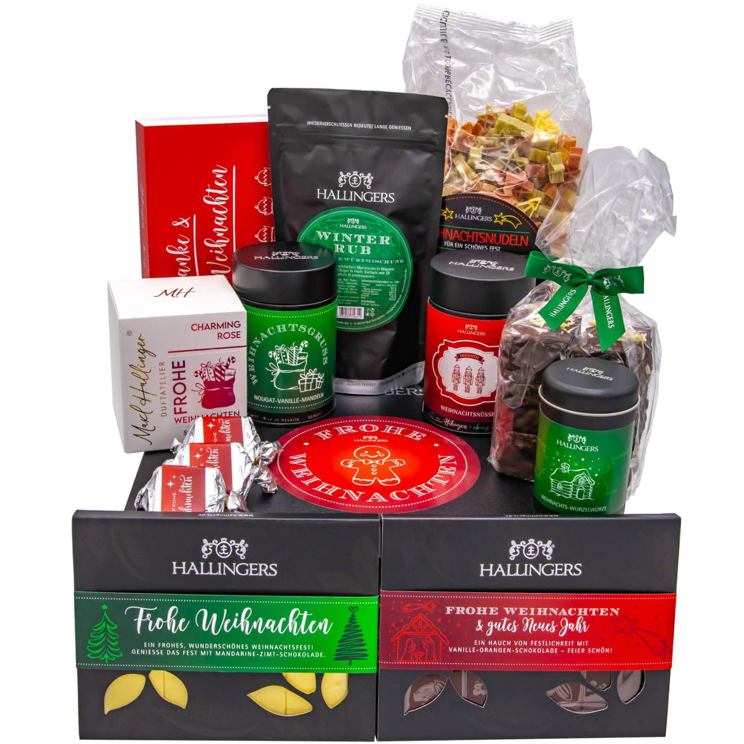 hallingers-geschenkset-frohe-weihnachten-xxl-korb-2136g-feinkost image 1
