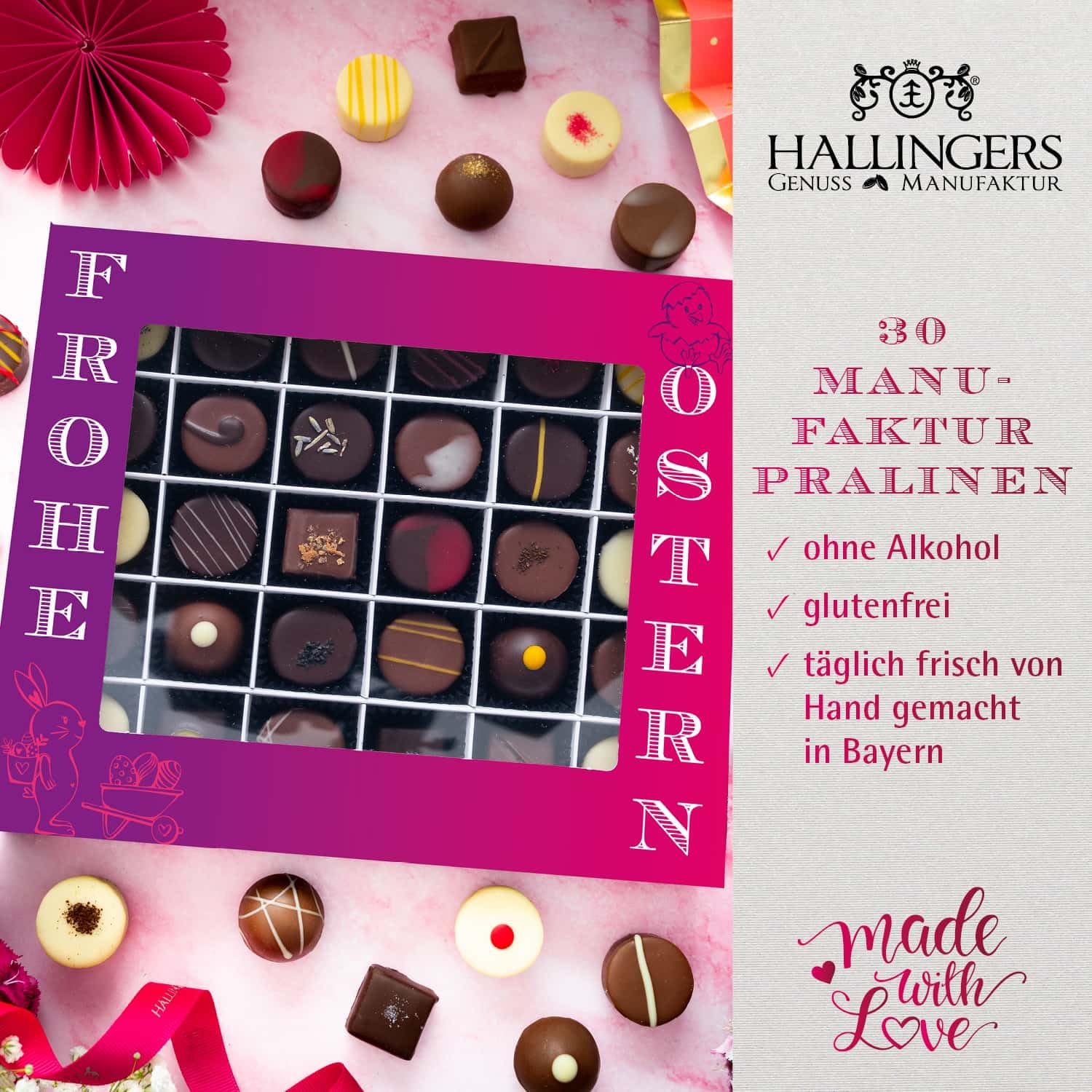 hallingers-pralinen-frohe-ostern-ostereier-geschenkbox-442g-ohne-alkohol image 2