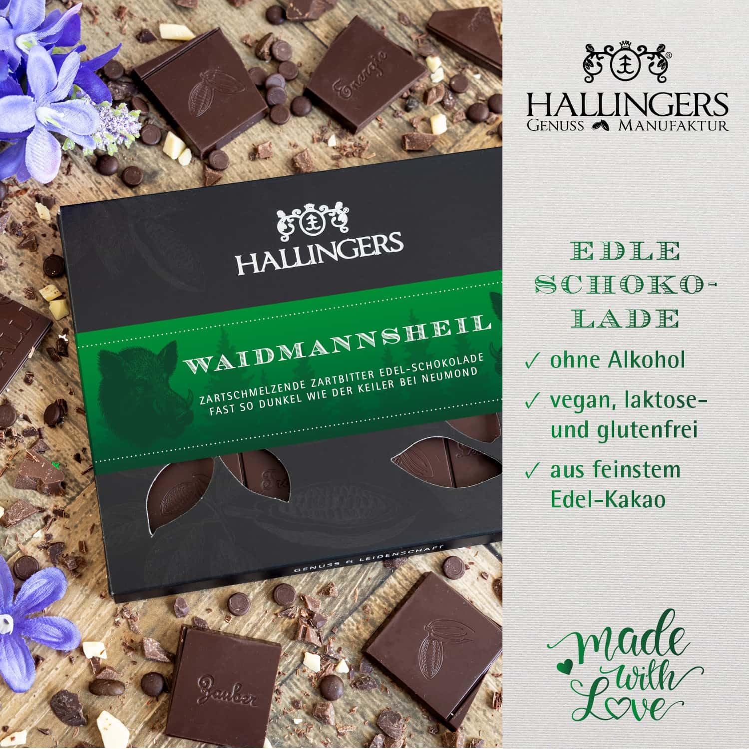 hallingers-schokolade-waidmannsheil-tafel-90g-vegan-pur-85 image 2