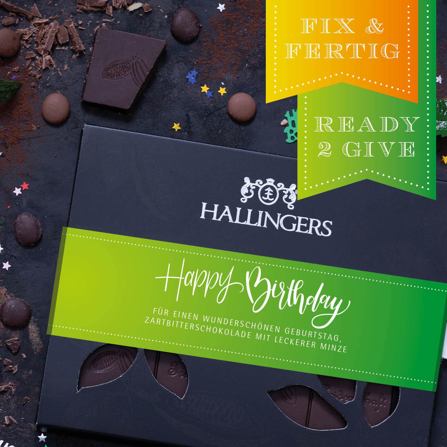 hallingers-schokolade-happy-birthday-green-tafel-minze-vegan-90g image 3