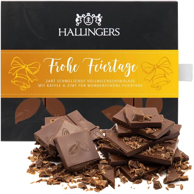 hallingers-schokolade-frohe-feiertage-tafel-90g-kaffee-zimt image 1