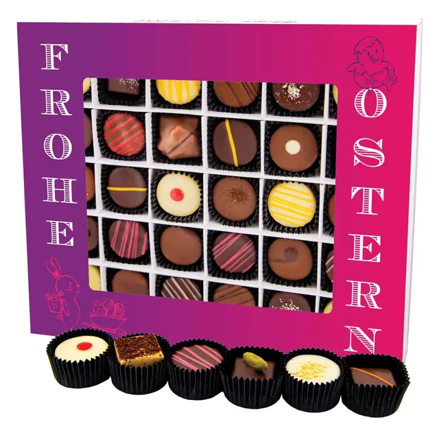 hallingers-pralinen-frohe-ostern-ostereier-geschenkbox-442g-ohne-alkohol image 1