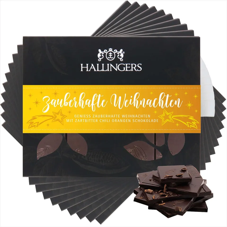 hallingers-schokolade-zauberhafte-weihnachten-tafel-orange-chili-10x-vegan image 1