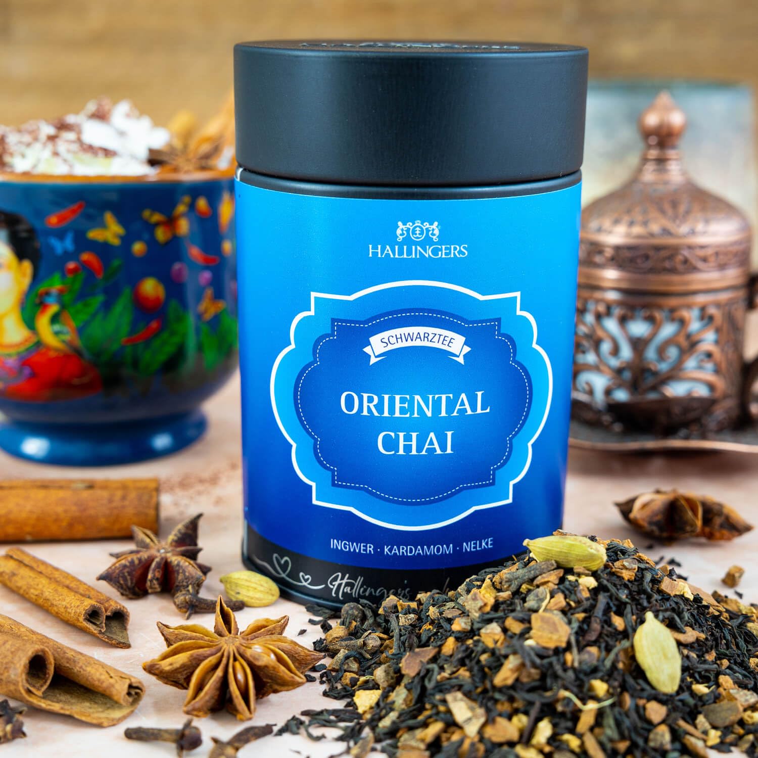 hallingers-tee-oriental-chai-schwarztee-lose-geschenk-dose-ingwer image 2