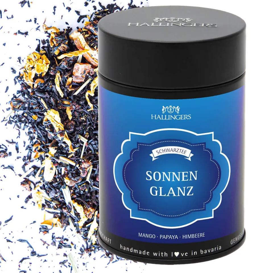 hallingers-tee-sonnenglanz-schwarzer-tee-orange-mango-90g-dose image 1