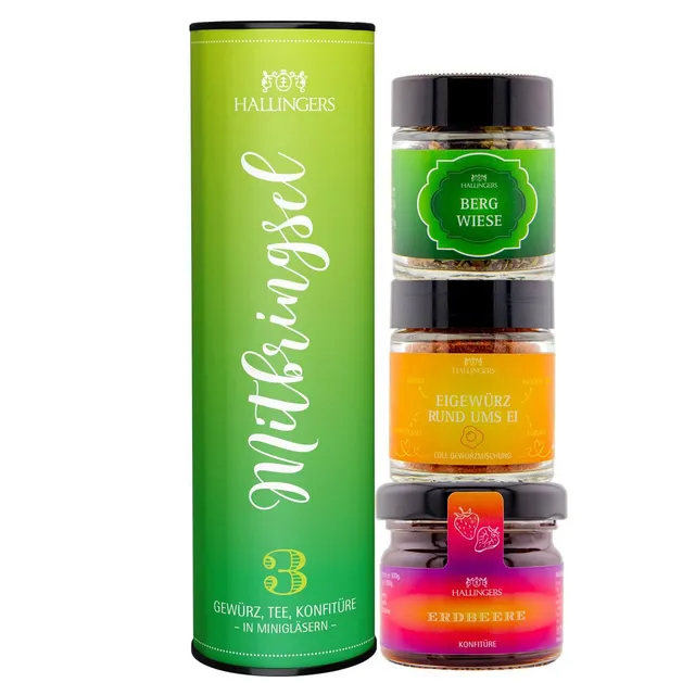 hallingers-geschenkesets-mitbringsel-feinkostset-3-minigl-ser-vegan-61g image 1