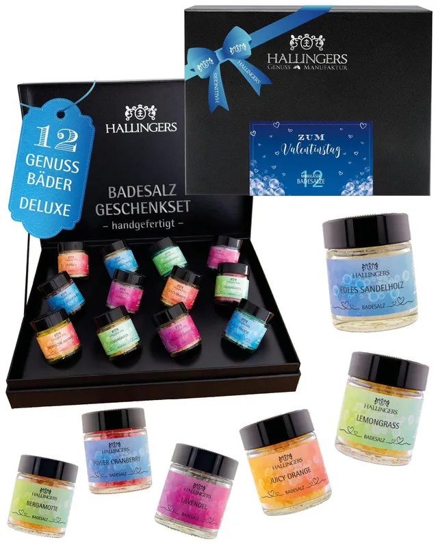 hallingers-wellness-zum-valentinstag-badesalz-12er-set-geschenkbox image 1