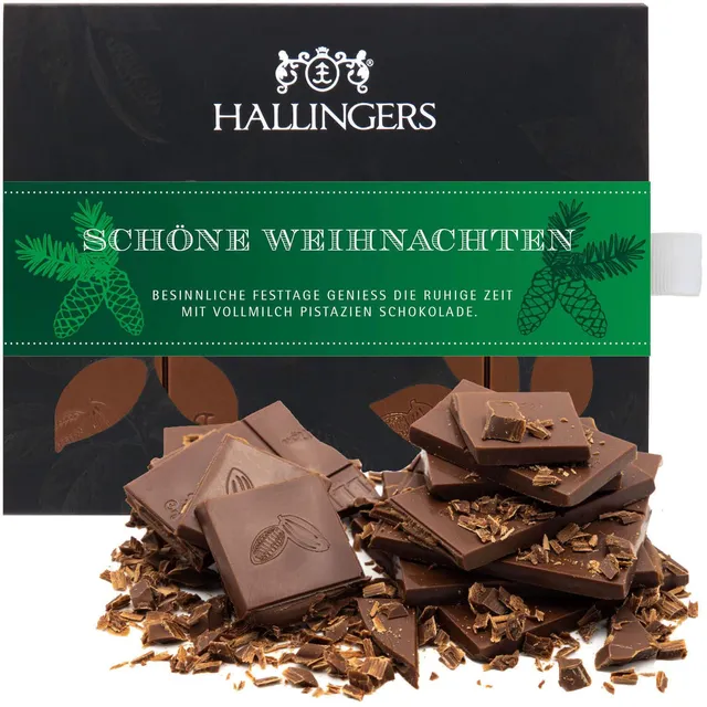 hallingers-schokolade-sch-ne-weihnachten-pistazie-amaretto-tafel-90g image 1