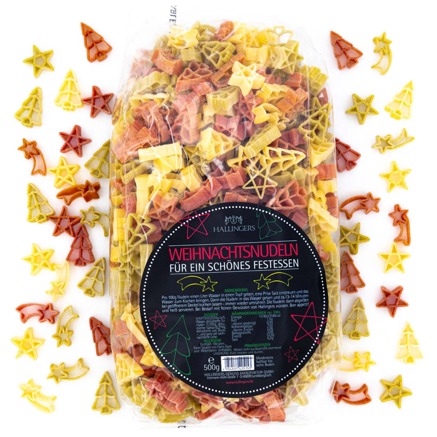 hallingers-kochen-bunte-weihnachtsnudeln-pasta-250g image 1
