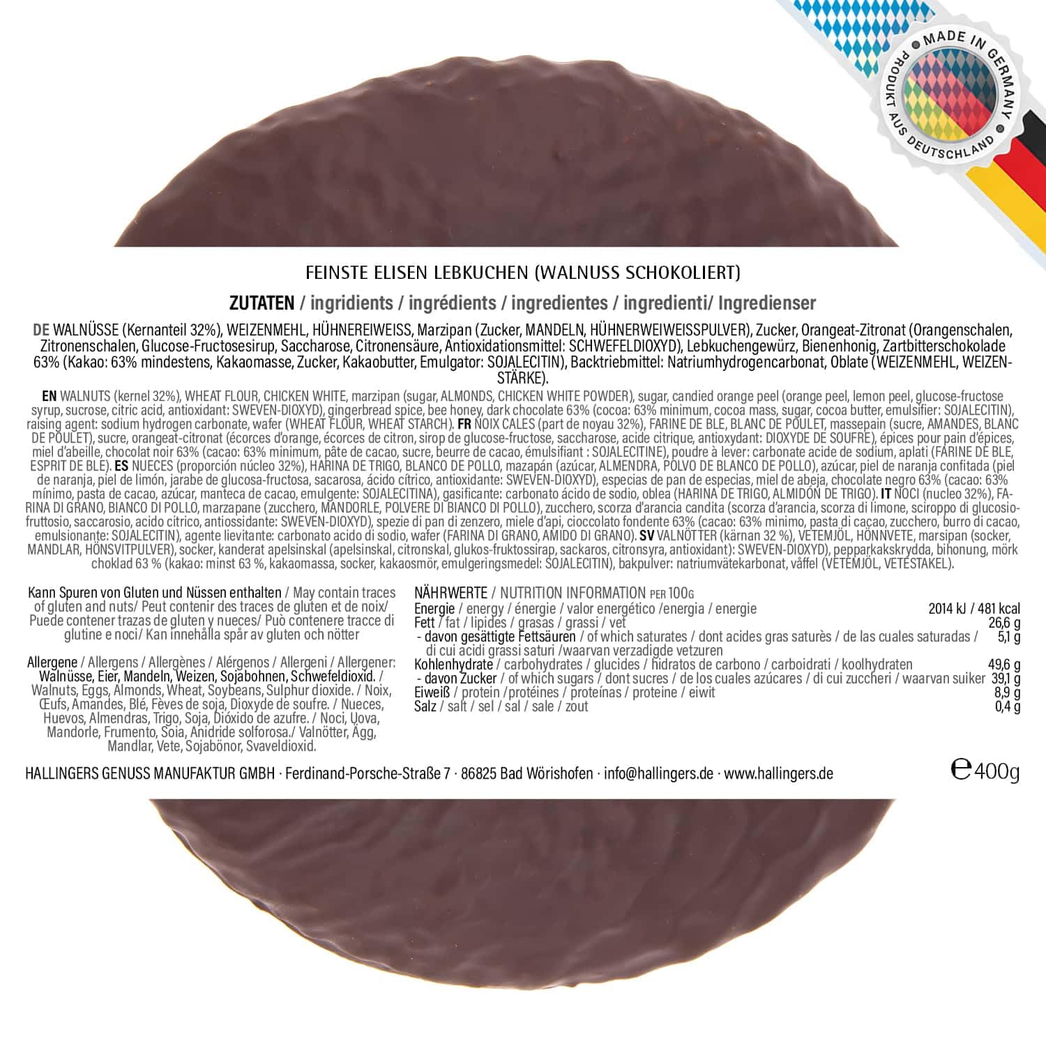 hallingers-gen-sse-elisen-lebkuchen-walnuss-zartbitter-5-stk image 2