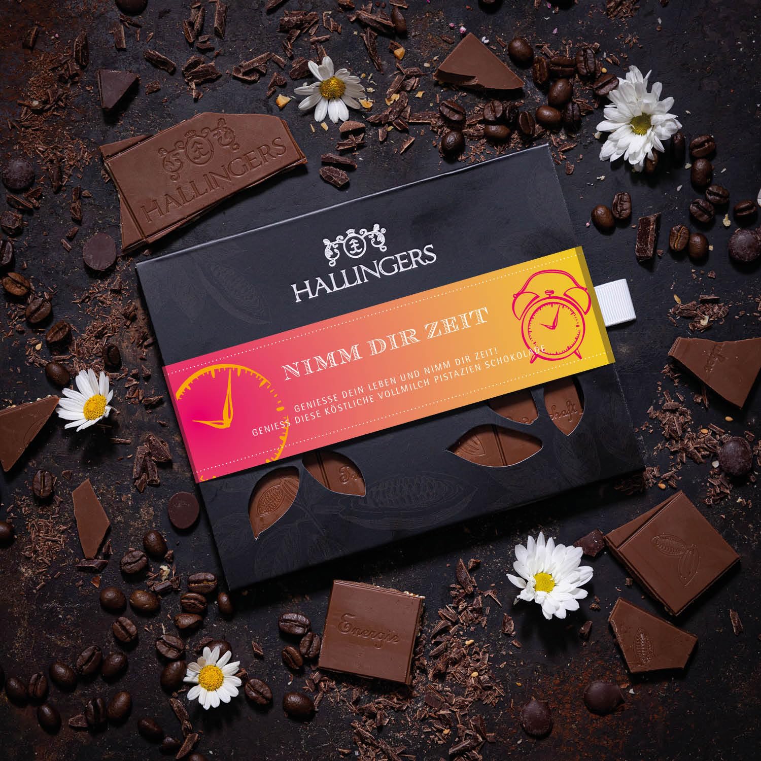 hallingers-schokolade-nimm-dir-zeit-pistazie-amaretto-tafel-90g image 2