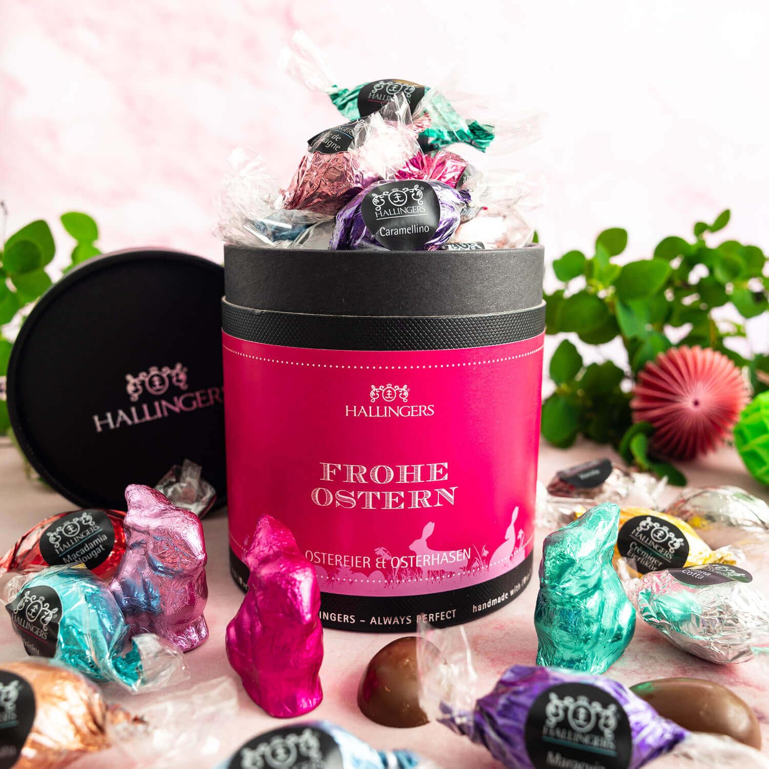 hallingers-pralinen-osterei-frohe-ostern-pink-dose-400g-mix image 2