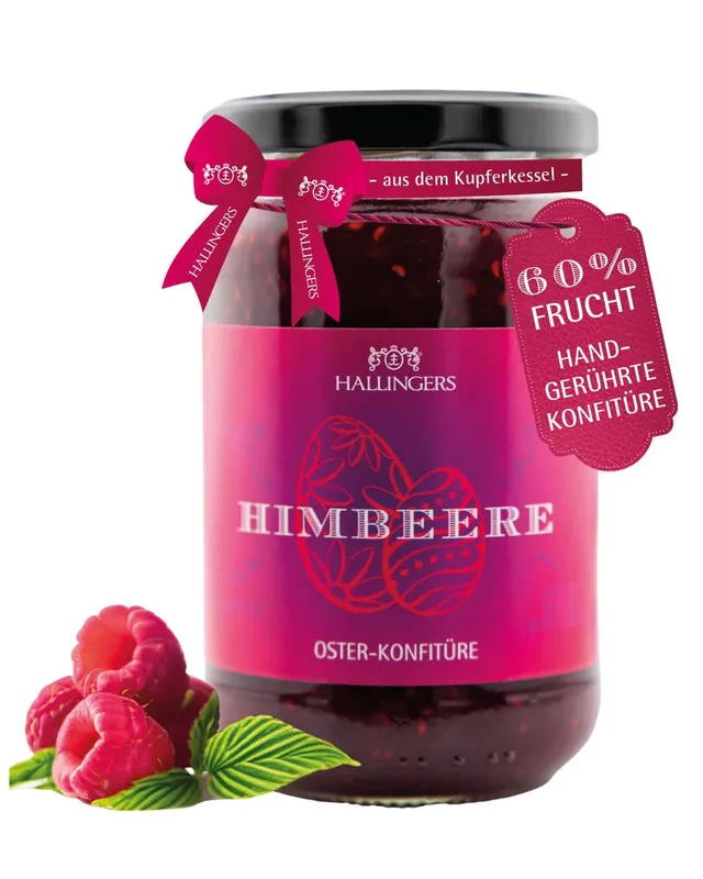 hallingers-oster-konfit-re-himbeere-marmelade-330g-glas image 1