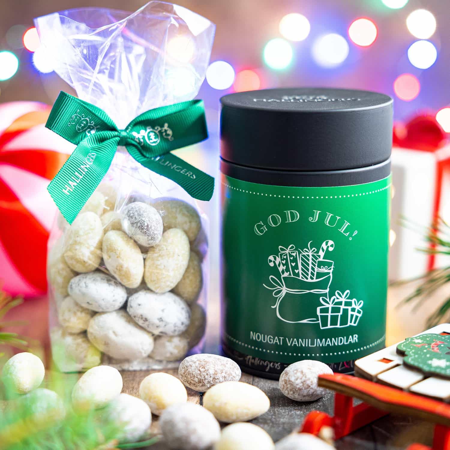 hallingers-schokolade-god-jul-green-nougat-mandeln-150g-dose image 2