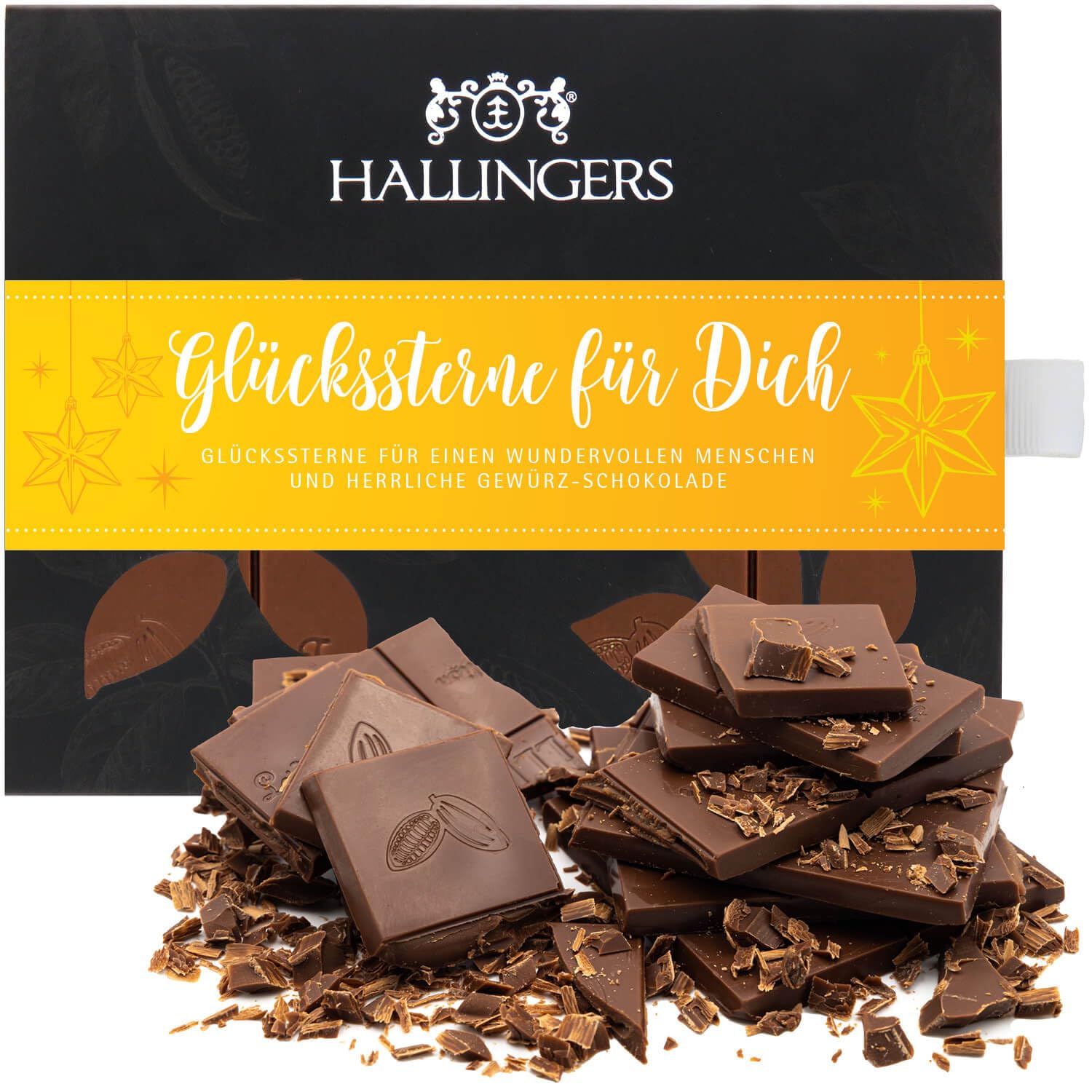 hallingers-schokolade-gl-ckssterne-f-r-dich-tafel-90g-gew-rz image 1