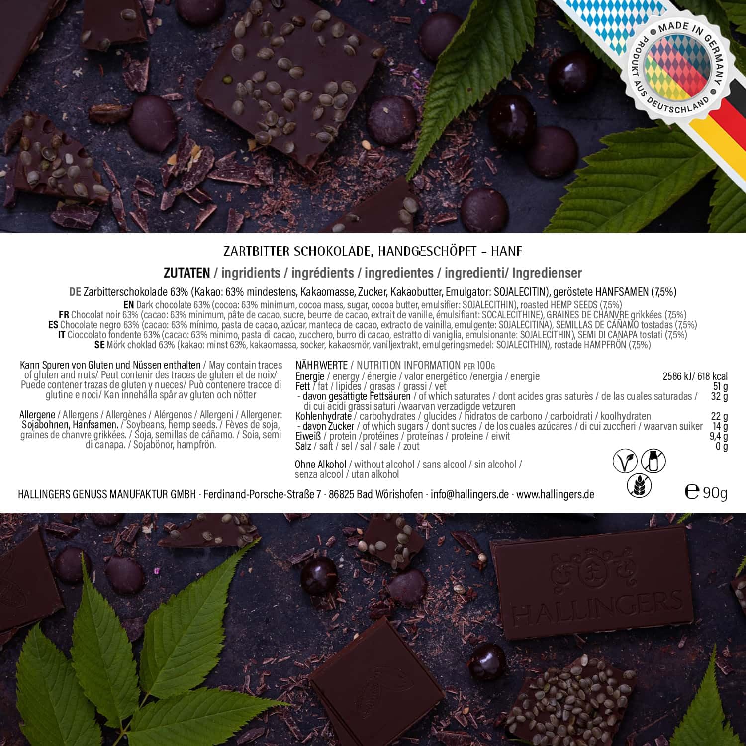hallingers-hanf-zartbitter-vegane-schokolade-90g-tafel image 6