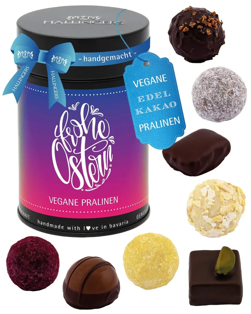 hallingers-pralinen-frohe-ostern-vegane-pralinen-dose-150g image 1
