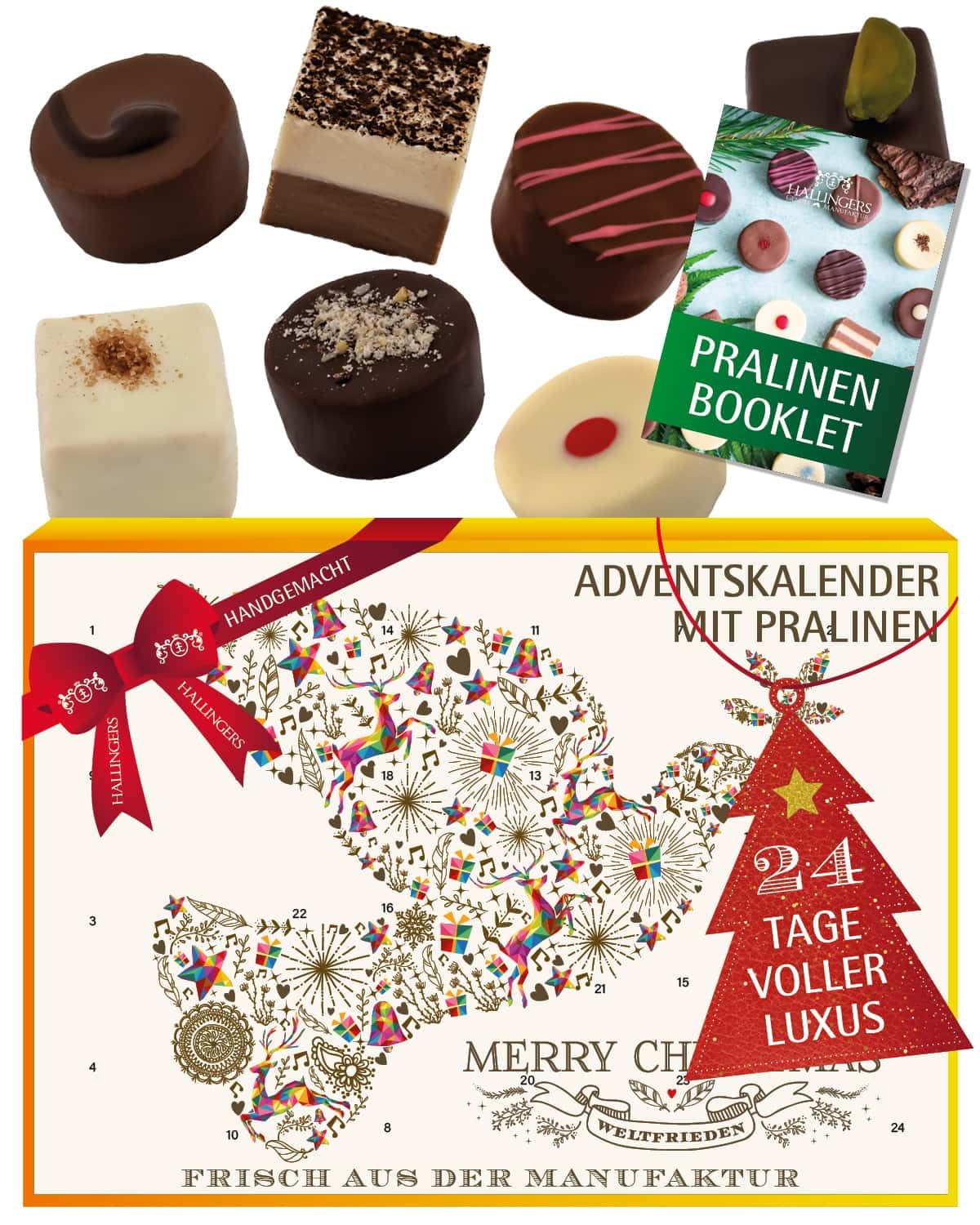 hallingers-adventskalender-weltfrieden-pralinen-300-g-ohne-alkohol image 1